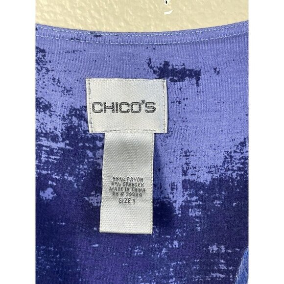Chico’s Blue White Multi Ikat Aztec Prints Beaded Sequins Tunic Top Sz 1 M 8 - Picture 3 of 8